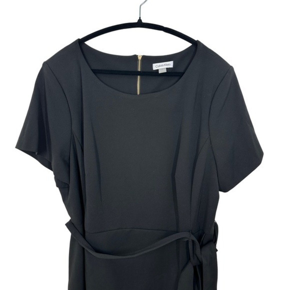 Calvin Klein Womens Plus Size 22W Black Short Sleeve Tie Waist Ruffle‎ Hem Dress - Picture 9 of 9